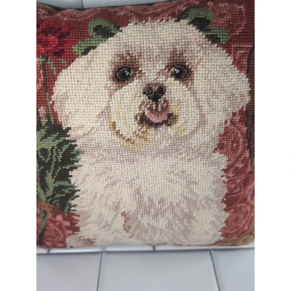 Vintage Maltese Dog Needlepoint Pillow 13